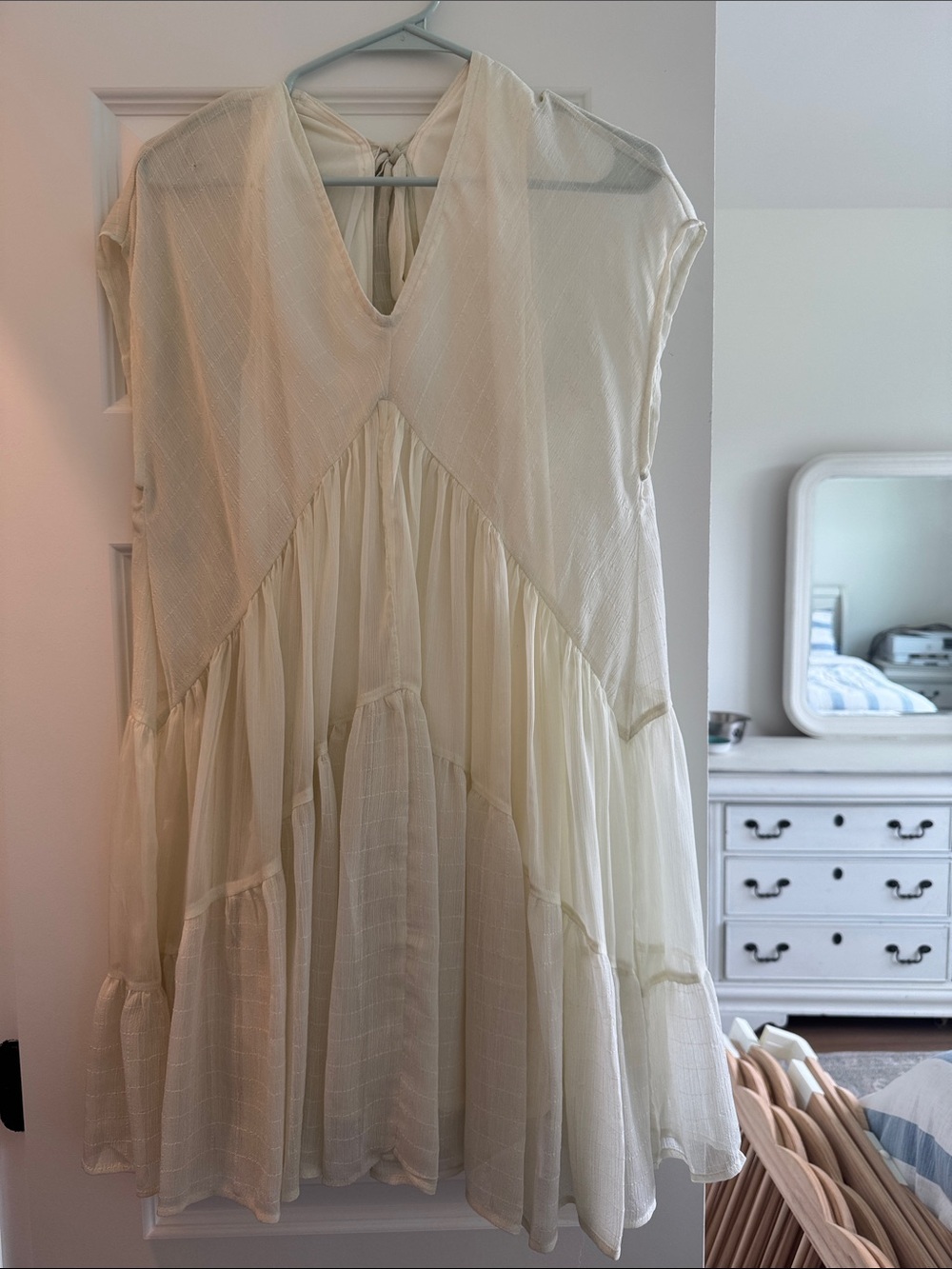 Light Cream Boho Tiered Sleeveless Dress
